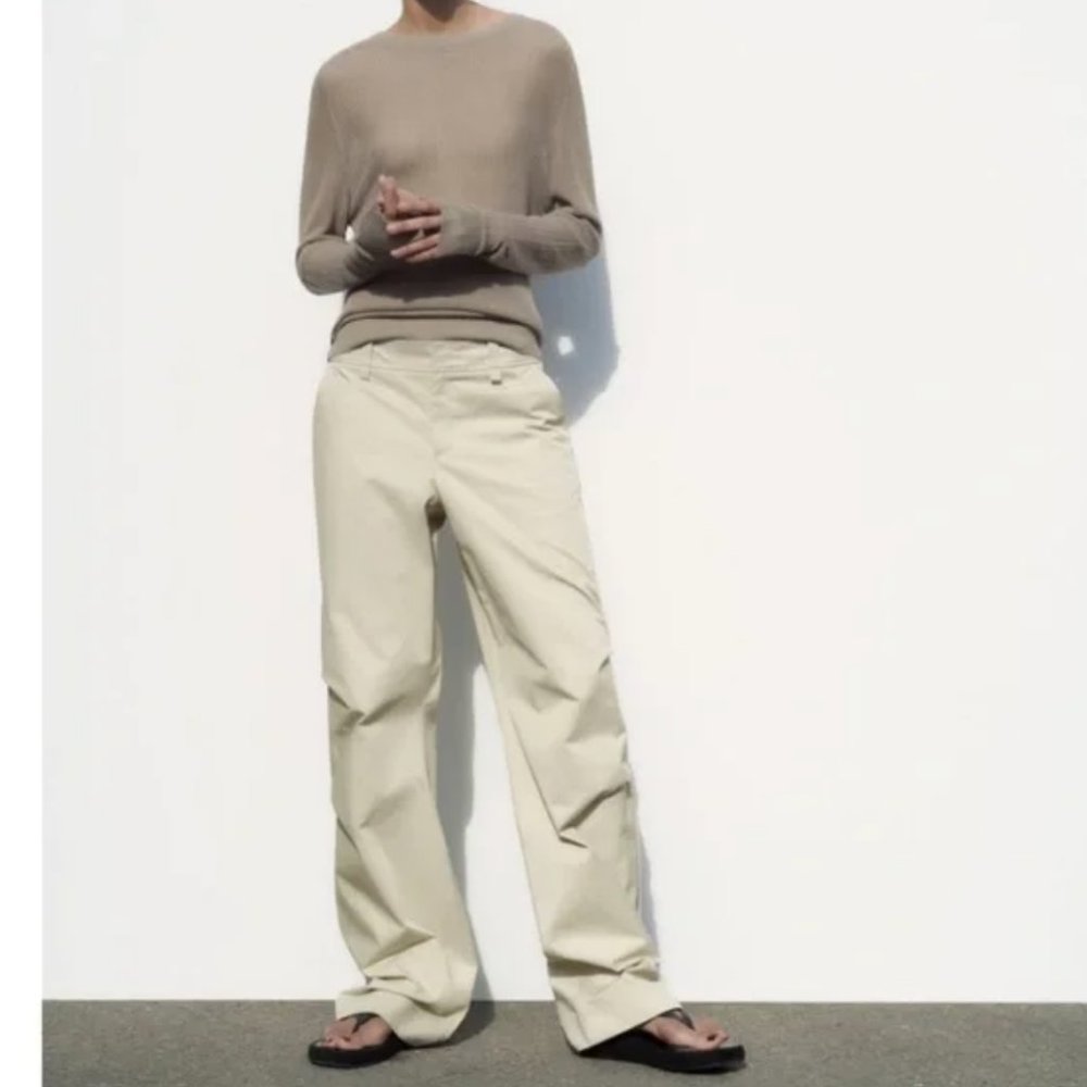 NWT Zara full-length pleated pants sand